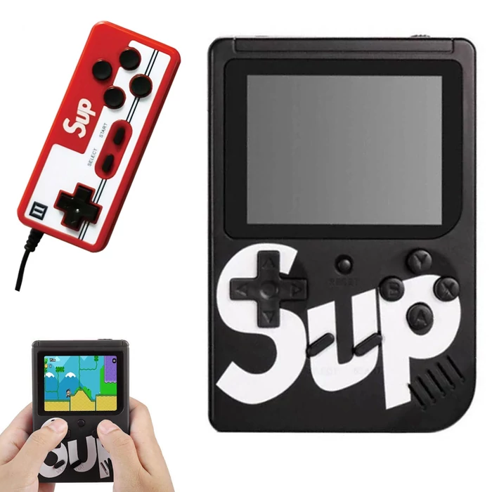 Mini retro játékkonzol, 400 játékkal, fekete