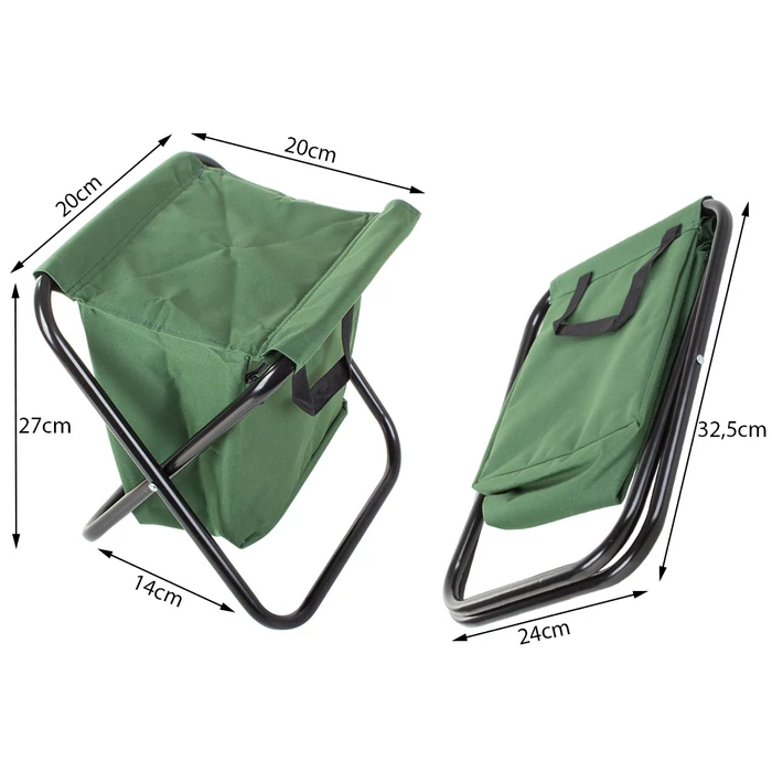 Kempingszék, kicsi zöld táska