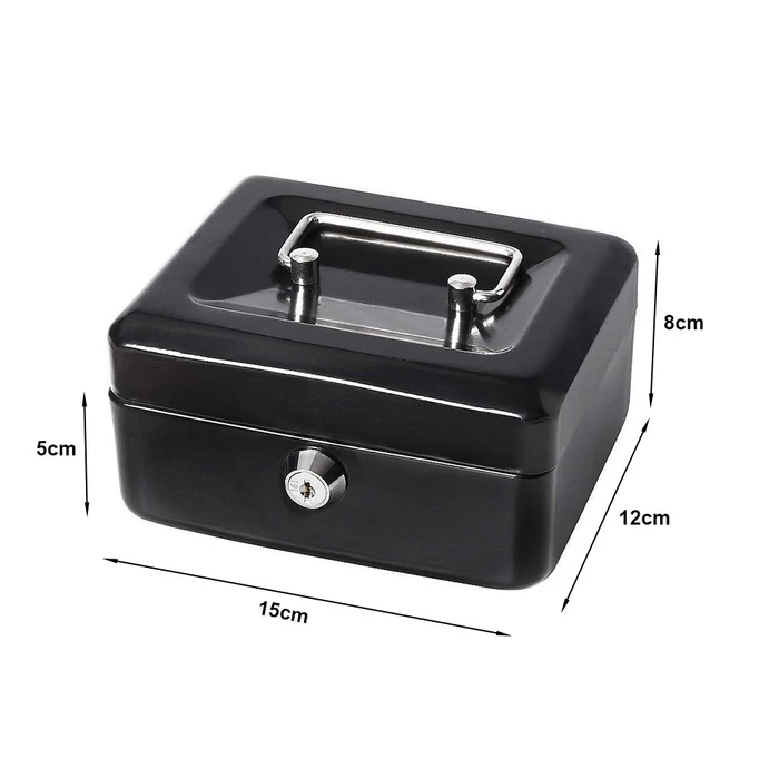 Fém pénzkazetta, 15cm x 12cm x 8cm fekete