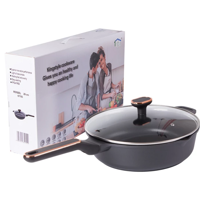 Serpenyő, tapadásmentes, indukciós, fedővel, 4L