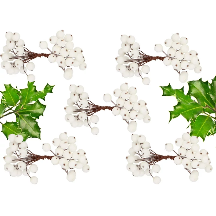 Karácsonyi dekoráció, fehér galagonya, 5 db