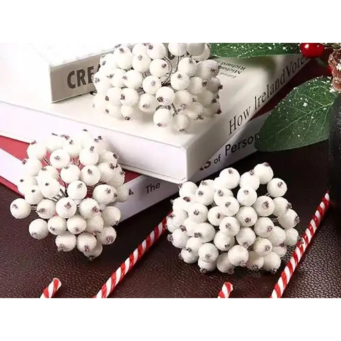 Karácsonyi dekoráció, fehér galagonya, 5 db