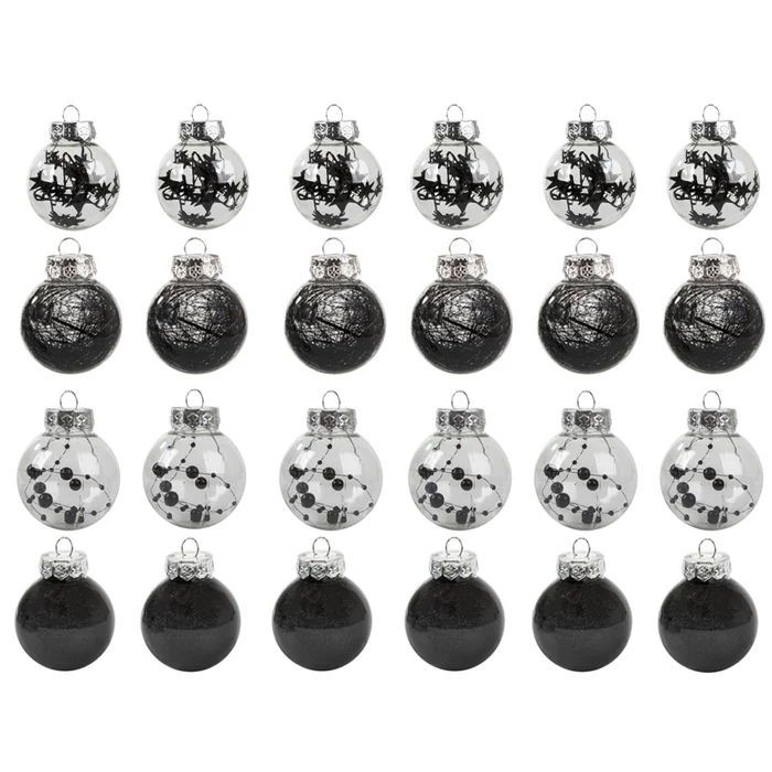 Karácsonyi gömb szett, 24 db, fekete