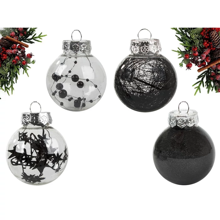 Karácsonyi gömb szett, 24 db, fekete