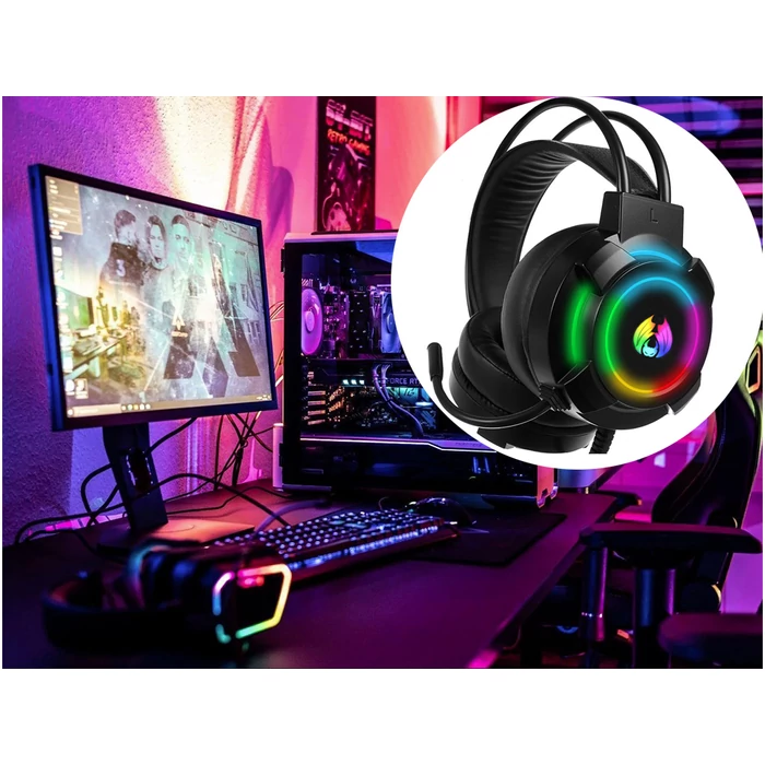 Vezetékes gamer fejhallgató, LED RGB 5.1-es mikrofonnal