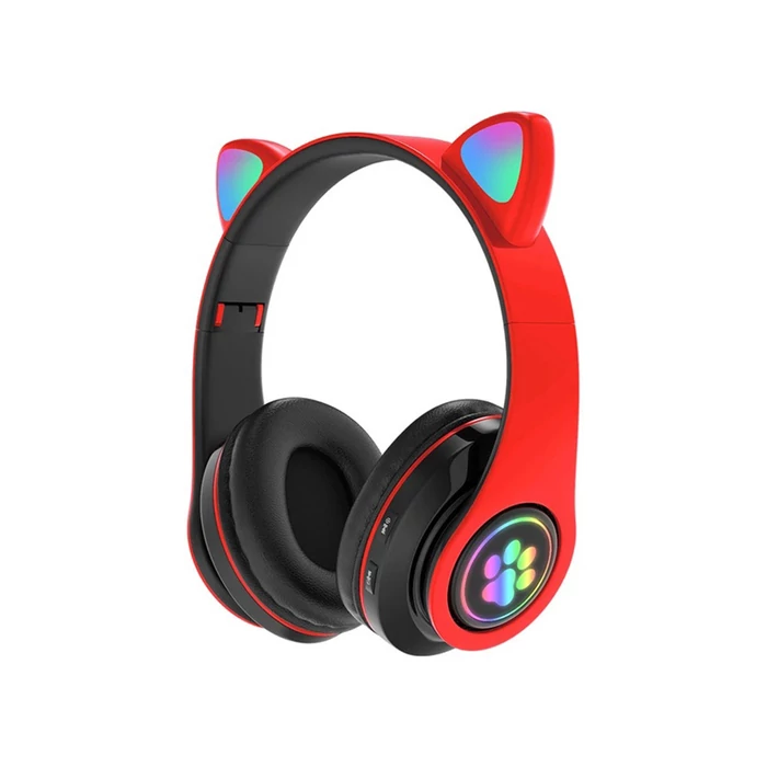 Vezeték nélküli Bluetooth fejhallgató cicafülekkel, piros