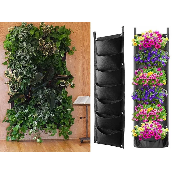 Függőleges, 7 zsebes filc növénykaspó