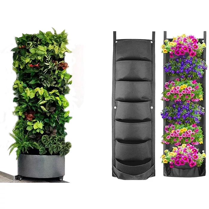 Függőleges, 7 zsebes filc növénykaspó