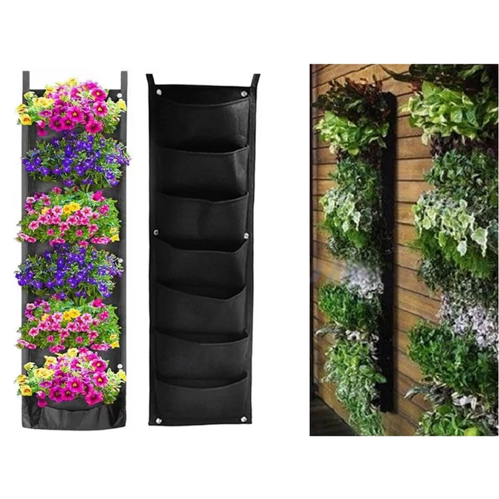 Függőleges, 7 zsebes filc növénykaspó