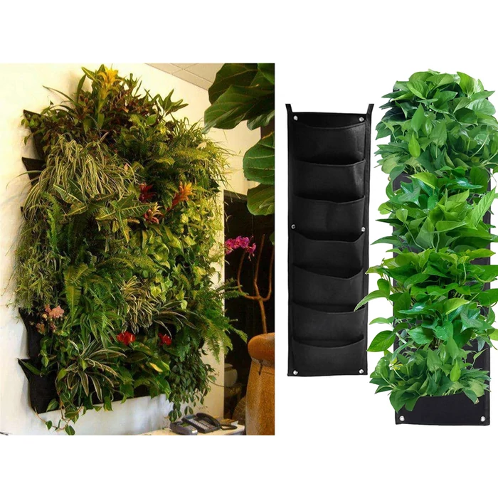 Függőleges, 7 zsebes filc növénykaspó