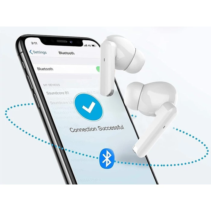 Vezeték nélküli Bluetooth fülhallgató töltő tokkal, mikrofonnal, fehér