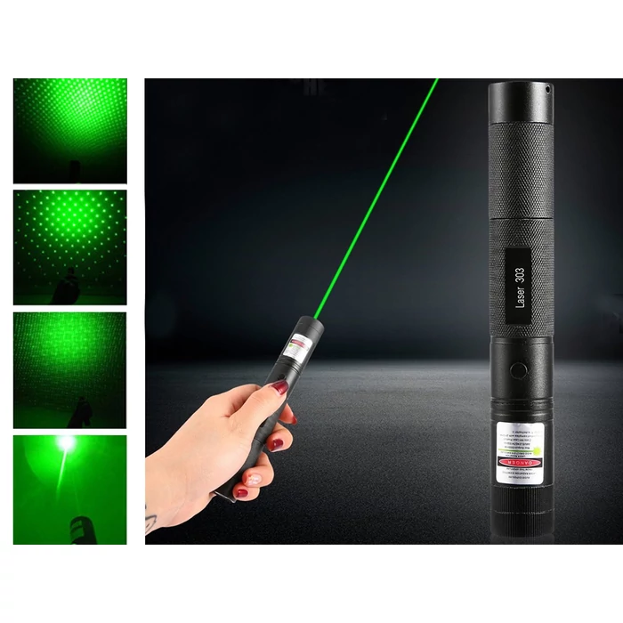 Zöld lézermutató akkumulátorral és töltővel