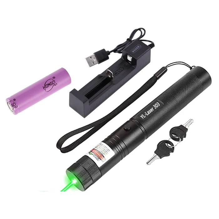 Zöld lézermutató akkumulátorral és töltővel