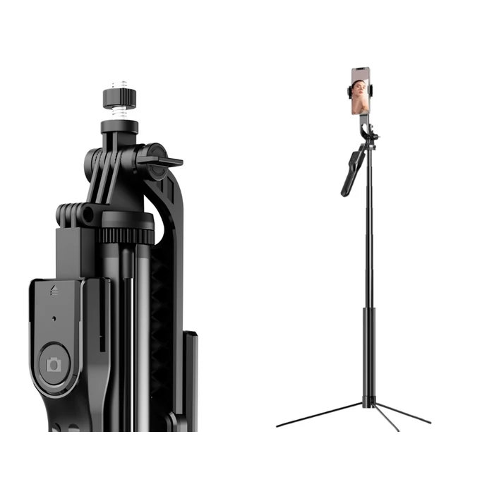 Teleszkópos telefontartó állvány bluetooth távirányítóval, 178 cm