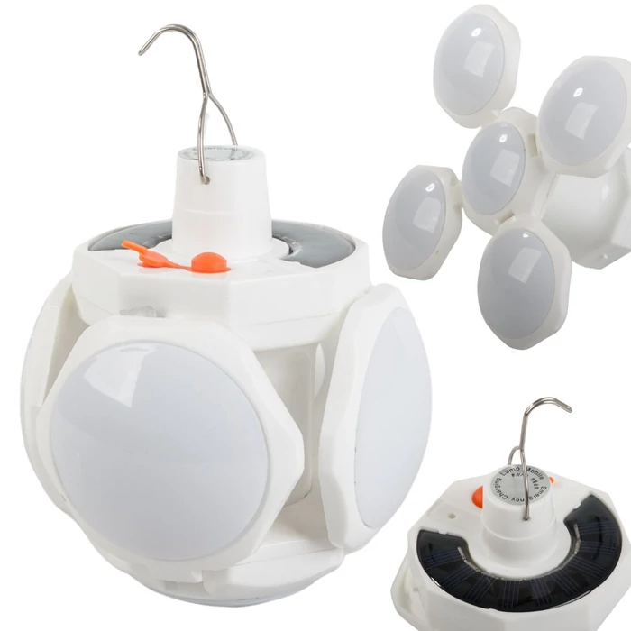 Napelemes, kihajtható LED kempinglámpa akasztóval