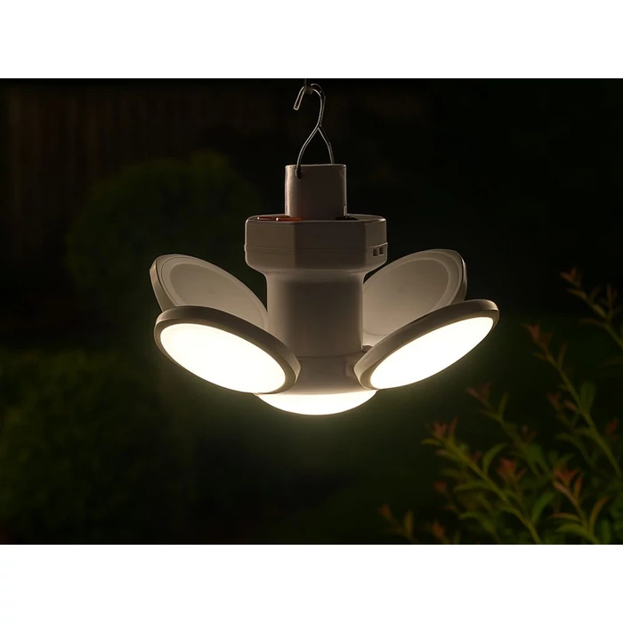 Napelemes, kihajtható LED kempinglámpa akasztóval