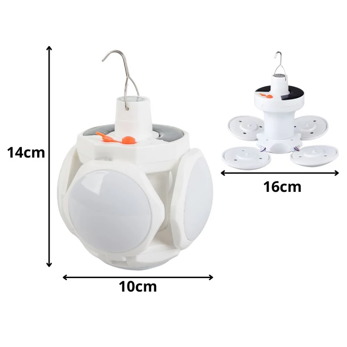 Napelemes, kihajtható LED kempinglámpa akasztóval