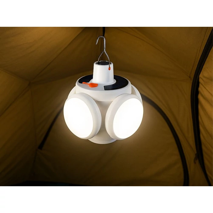 Napelemes, kihajtható LED kempinglámpa akasztóval