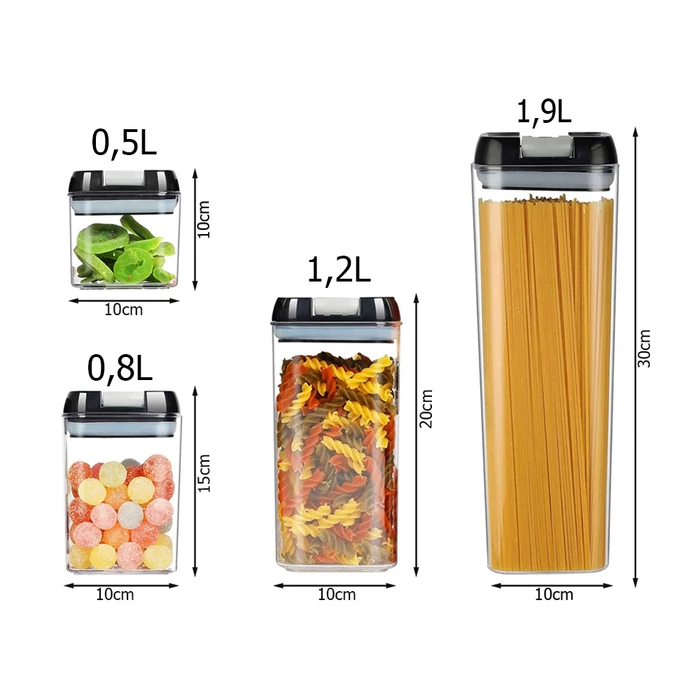 Konyhai élelmiszer-tároló edény készlet, 5 db