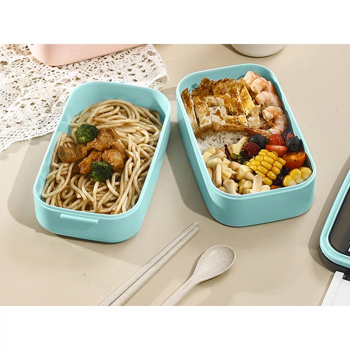 Kétszintes éthordó evőeszközökkel, 1.4 L, kék