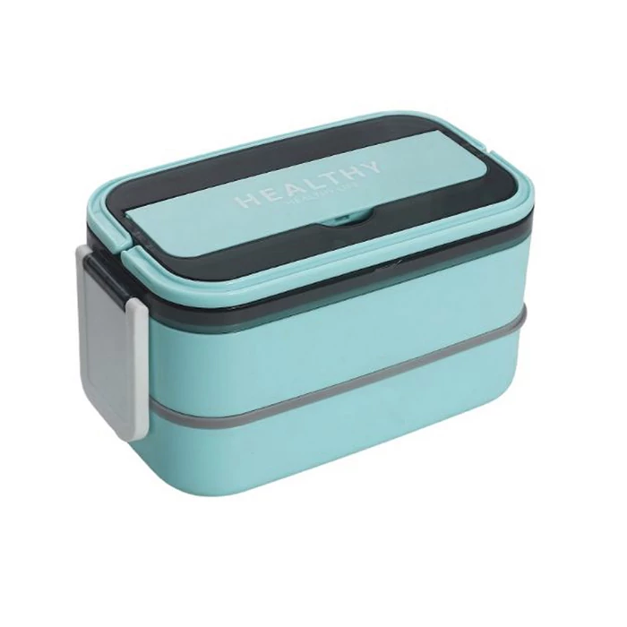 Kétszintes éthordó evőeszközökkel, 1.4 L, kék