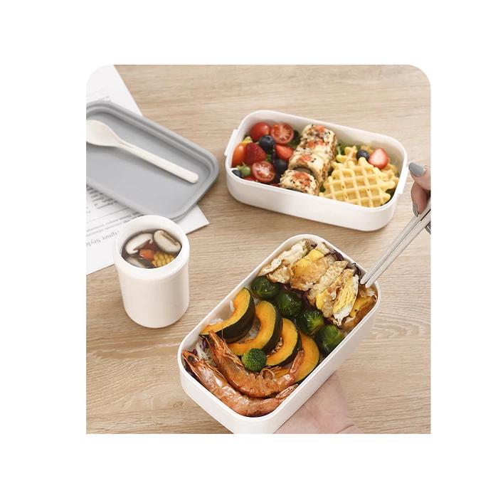 Kétszintes éthordó evőeszközökkel, 1.4 L, fehér