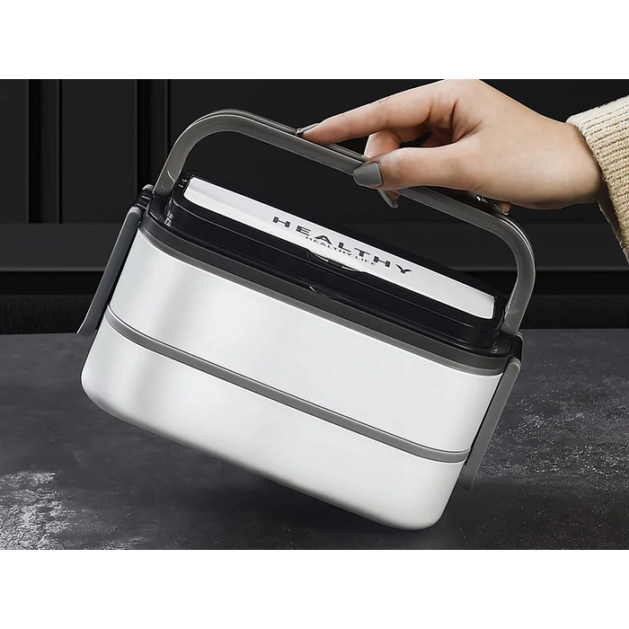 Kétszintes éthordó evőeszközökkel, 1.4 L, fehér