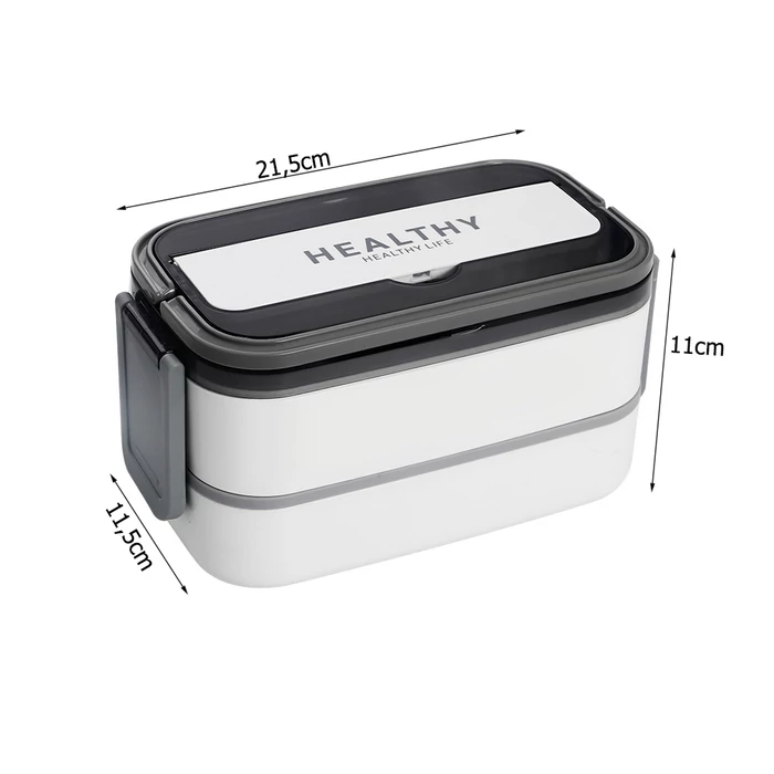 Kétszintes éthordó evőeszközökkel, 1.4 L, fehér