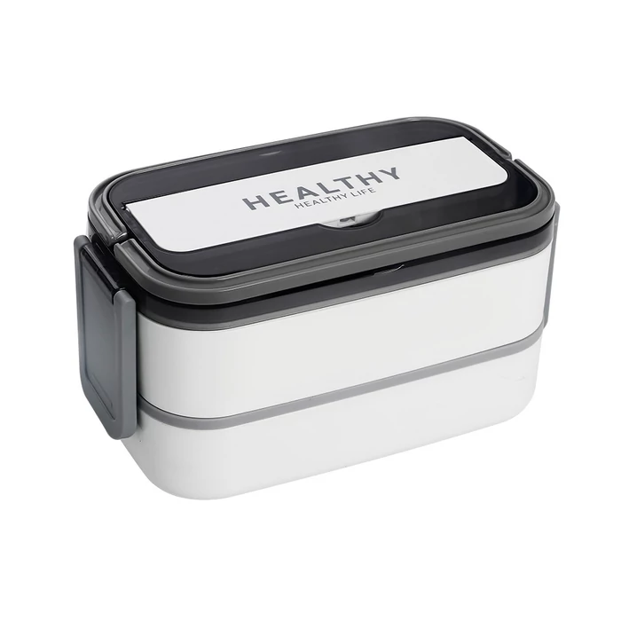 Kétszintes éthordó evőeszközökkel, 1.4 L, fehér