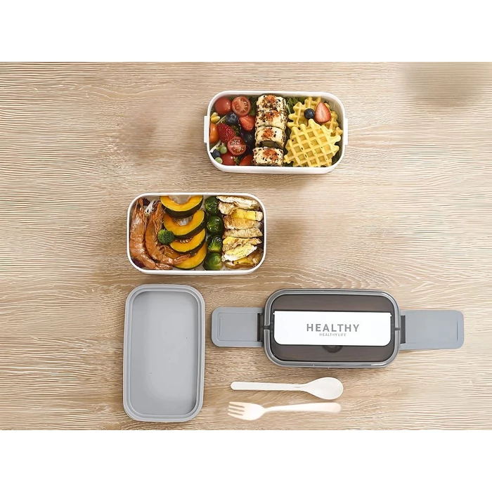 Kétszintes éthordó evőeszközökkel, 1.4 L, fehér