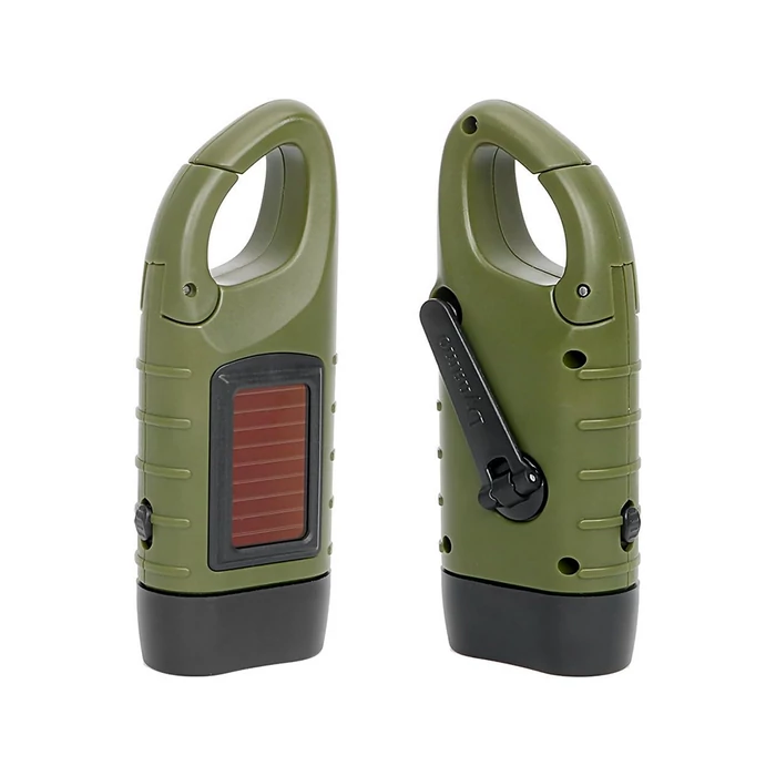 3 LED-es dinamós zseblámpa kiegészítő napelemmel, zöld