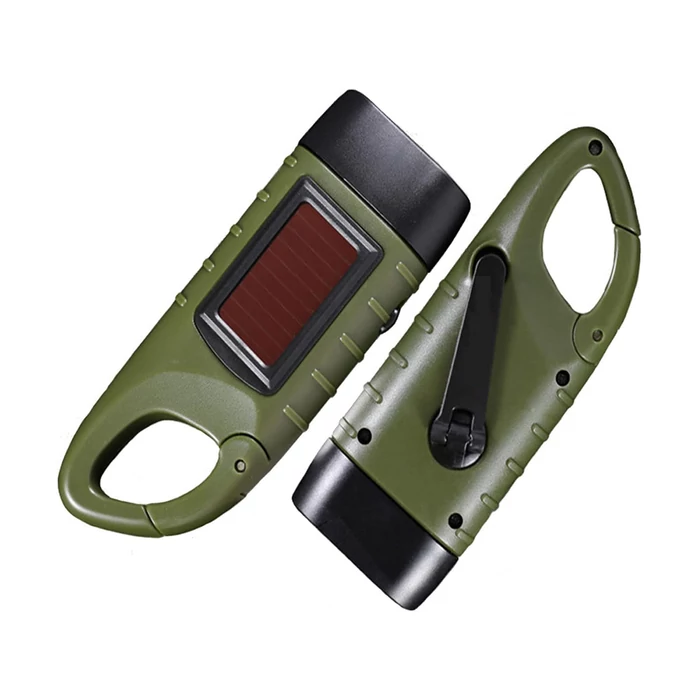 3 LED-es dinamós zseblámpa kiegészítő napelemmel, zöld