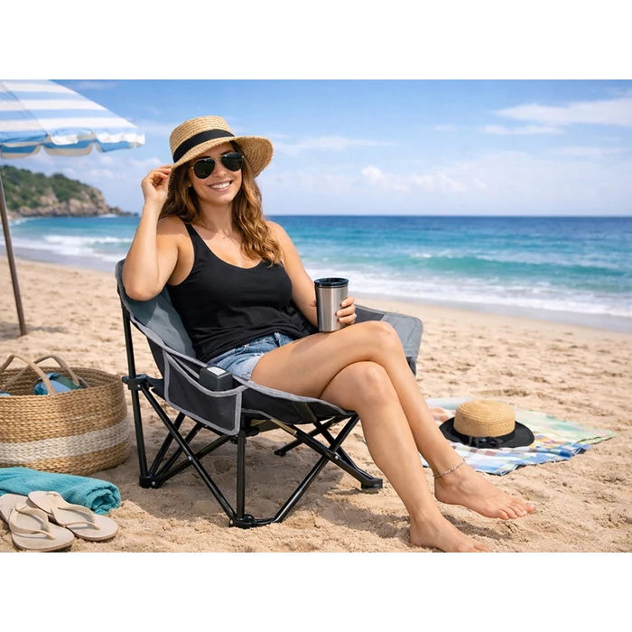 Összecsukható horgászszék légáteresztő hálóval, szürke