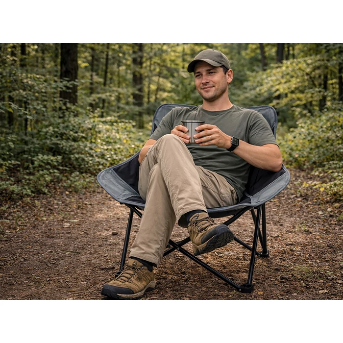 Összecsukható horgászszék légáteresztő hálóval, szürke