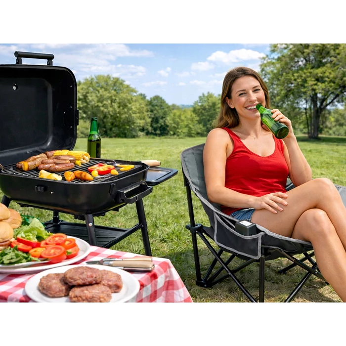 Összecsukható horgászszék légáteresztő hálóval, szürke