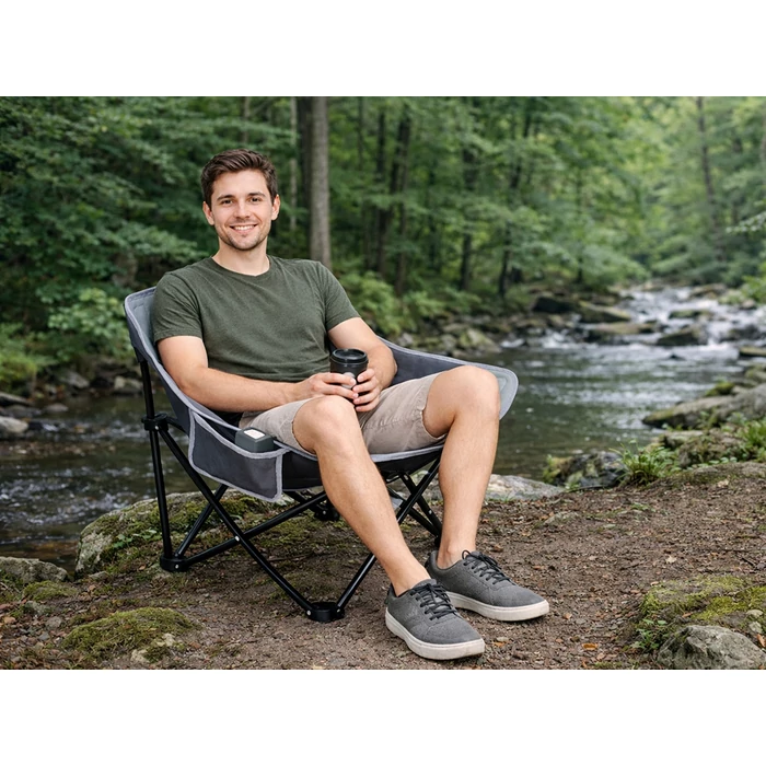 Összecsukható horgászszék légáteresztő hálóval, szürke
